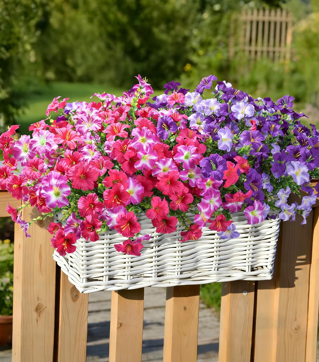Detalle de Artificial Flowers for Outdoors: 20 Bundles Silk Petunia with Eucalyptus, UV-Resistant Faux Flowers for Outdoor Planters
