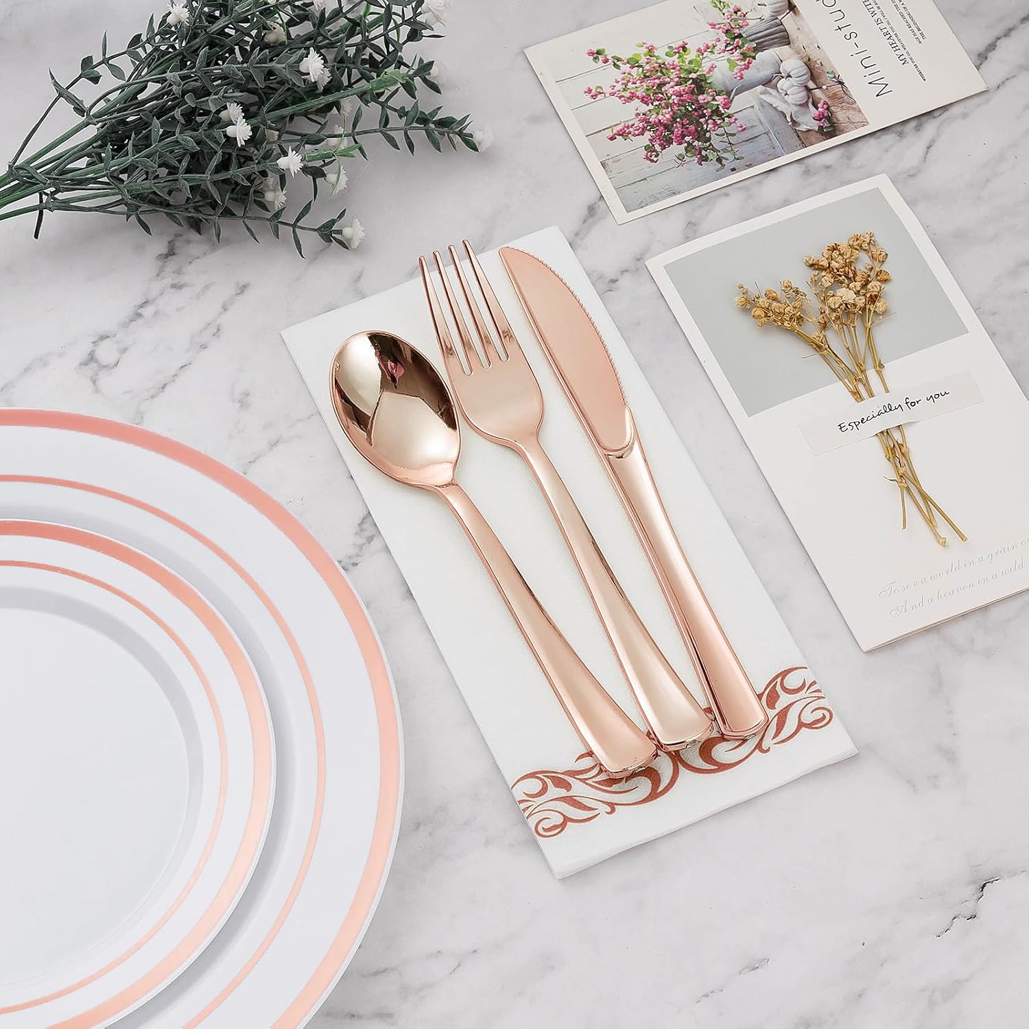 Detalle 2 de BESTVIP 700PCS Rose Gold Disposable Dinnerware Set for 100 Guests 🍽