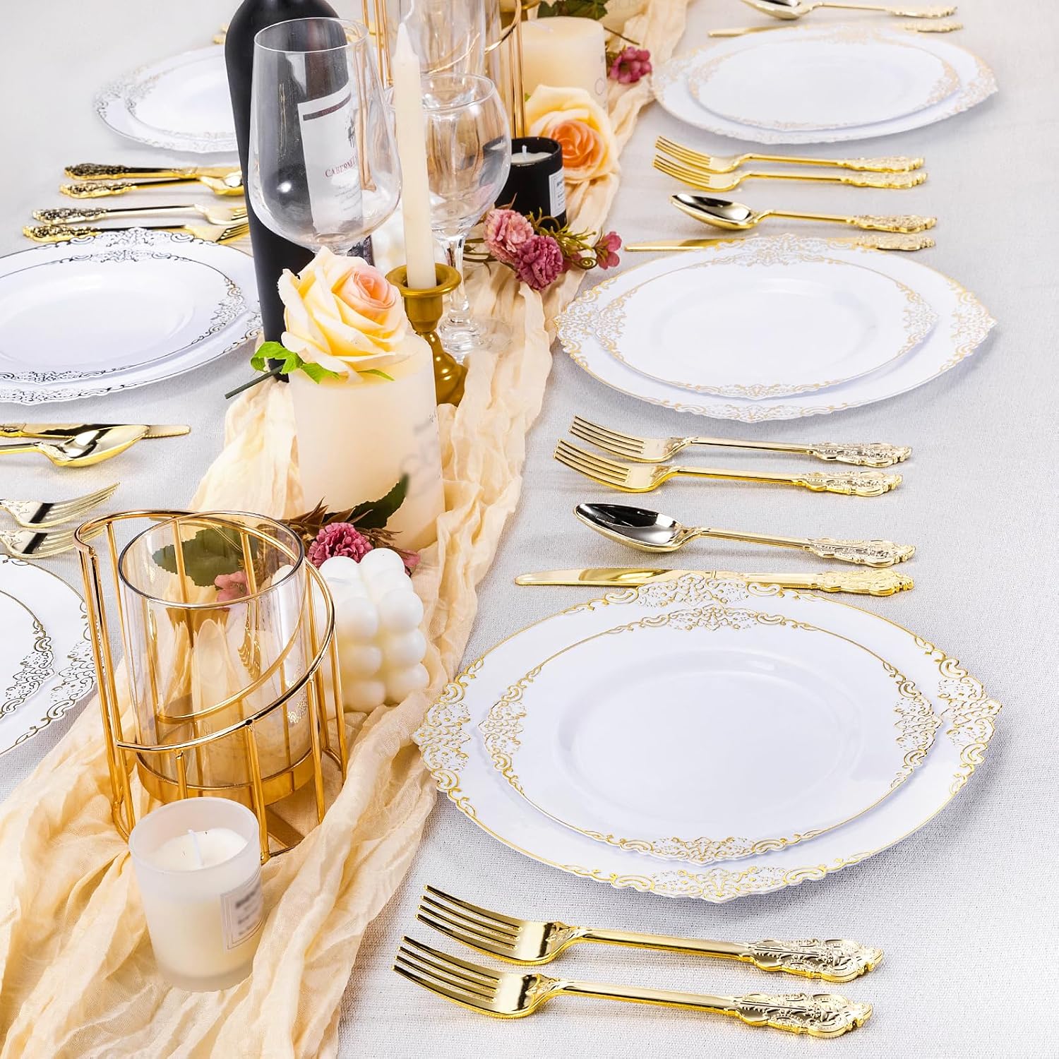 Thumbnail 6 de Bestluck 200 PCS White and Gold Plastic Plates 10.25