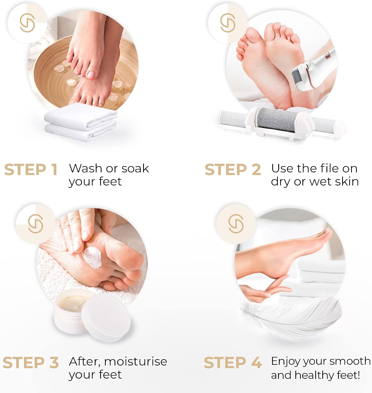 Thumbnail 4 de Essy Electric Foot File Rechargeable with 5 Replacement Rollers (White) — USB Charging, 2 Speeds and Waterproof