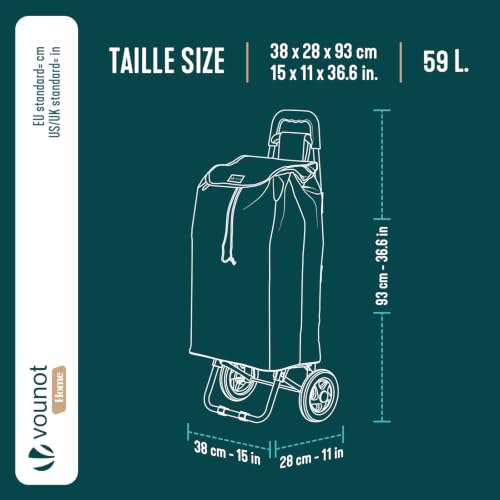 Thumbnail 2 de VOUNOT Chariot de Courses 2 Roues Pliable – 59L, 2 en 1, Sac Oxford avec Poche Zippée