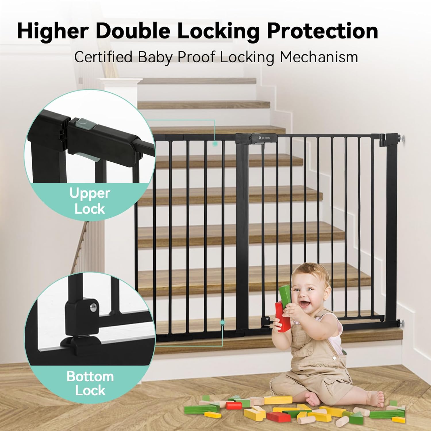Detalle de COMOMY Türschutzgitter Extra Hoch – 92 cm Höhe, 75–124 cm Öffnung, ohne Bohren