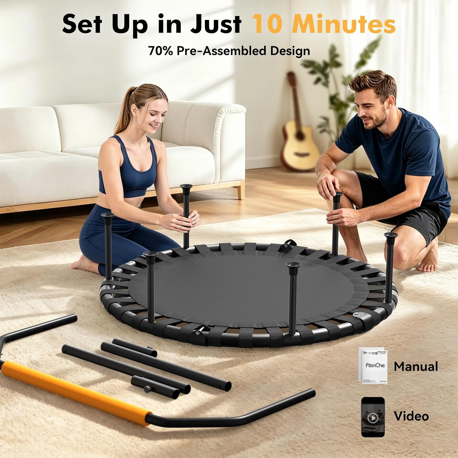 Detalle de FitinOne 40"/48" Foldable Mini Trampoline with 330 lbs Capacity