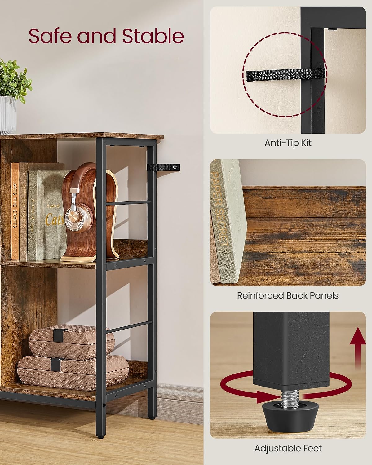 Detalle de VASAGLE LLS128K01 8-Cube Bookcase in Rustic Brown and Black