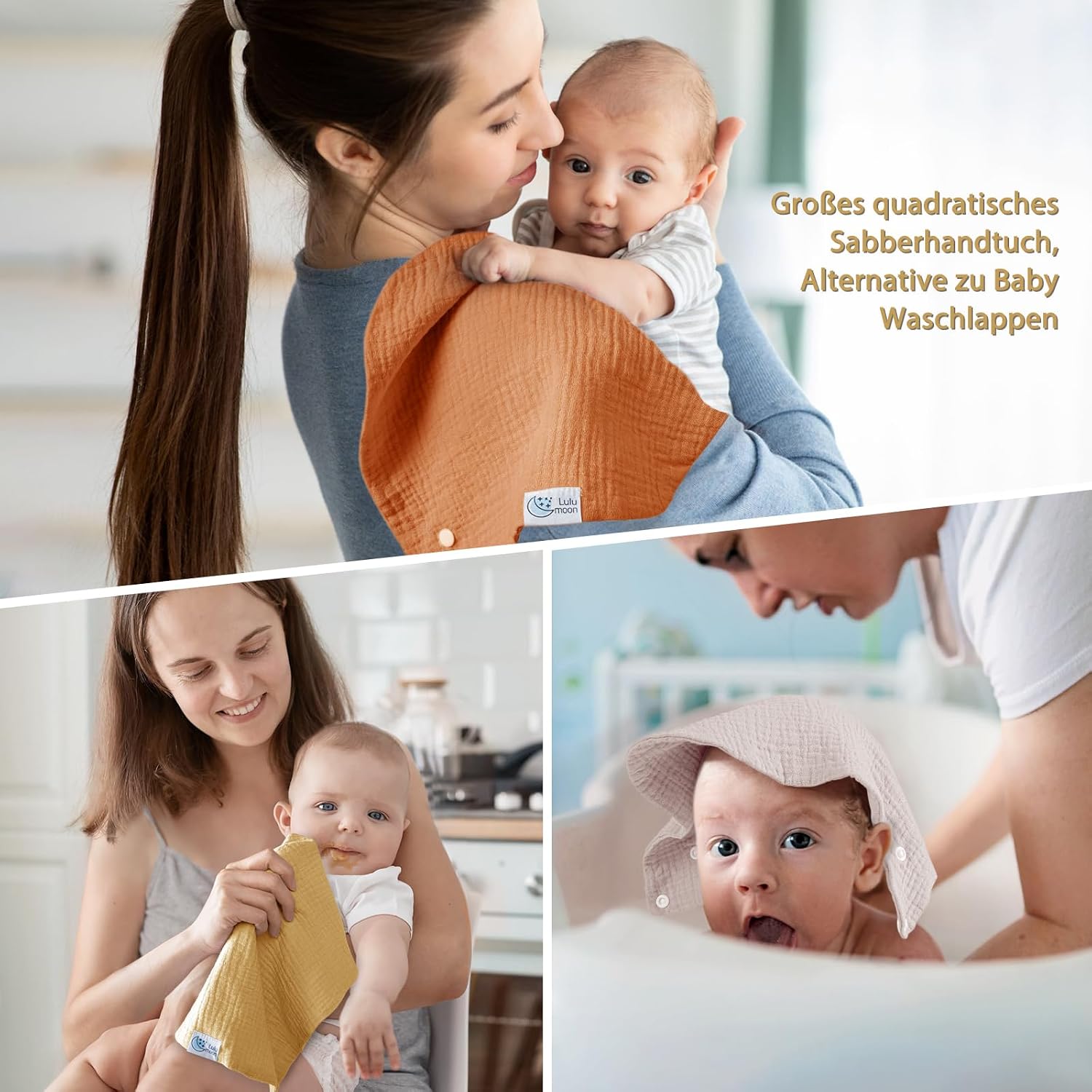 Thumbnail 4 de lulumoon Baby-Lätzchen Dreieckstuch (4-lagig, 100% Bio-Baumwolle) – absorbierendes Musselin Halstuch im Großformat