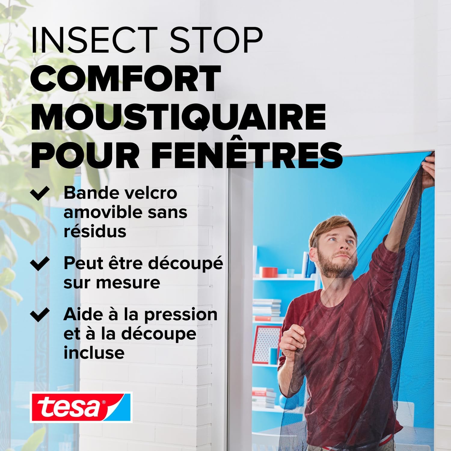 Detalle 2 de Tesa Moustiquaire Comfort Bande pour Fenêtres – Blanc, 130 x 150 cm (55388-00020-00)
