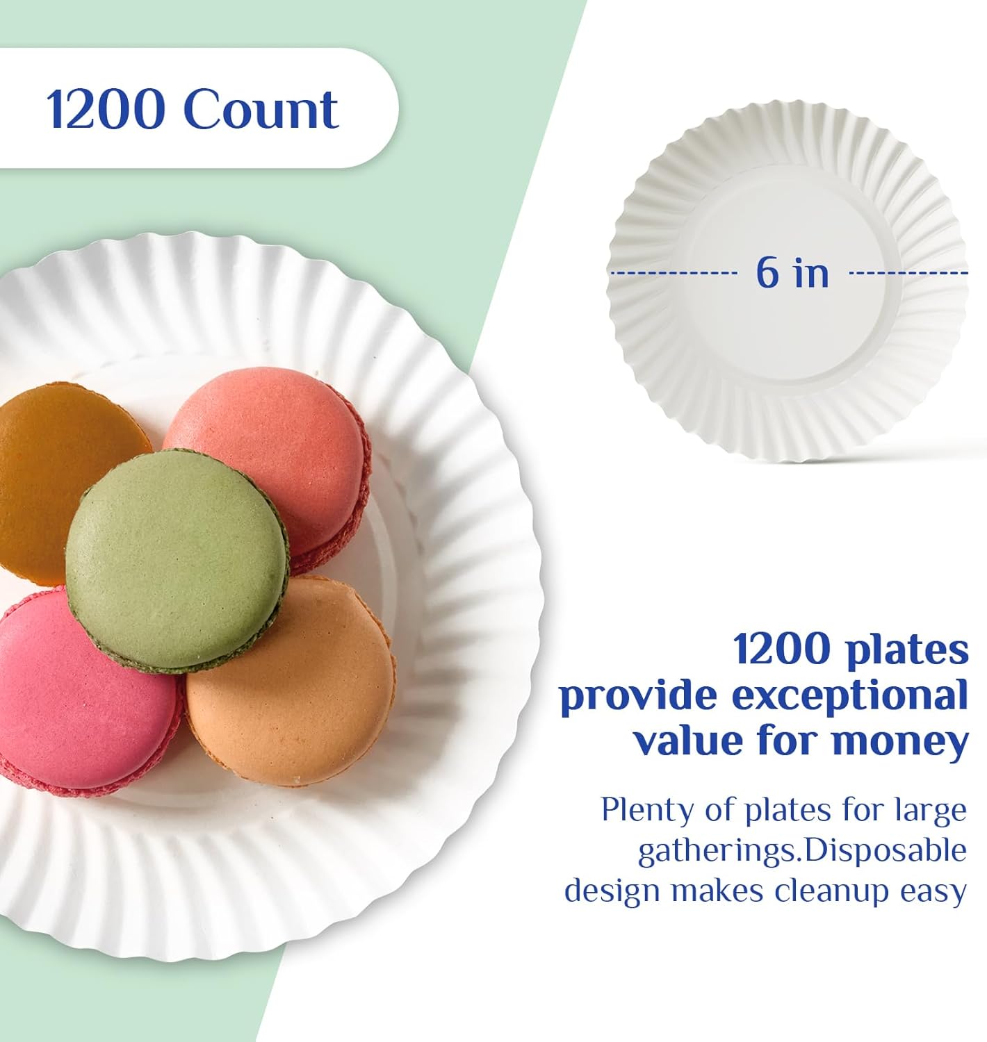Thumbnail 2 de MUCHII 1200 Count 6-Inch White Uncoated Paper Plates for Desserts, Snacks & Crafts