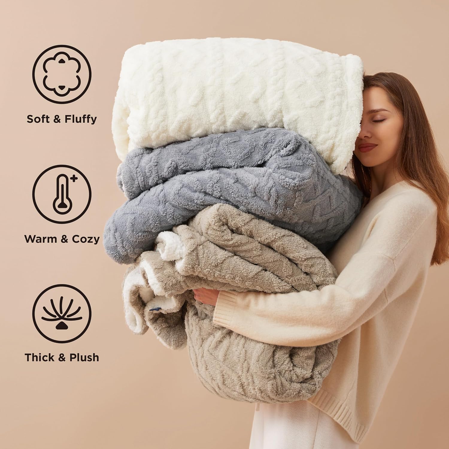 Detalle 2 de Bedsure Sherpa throw blanket 150x200cm