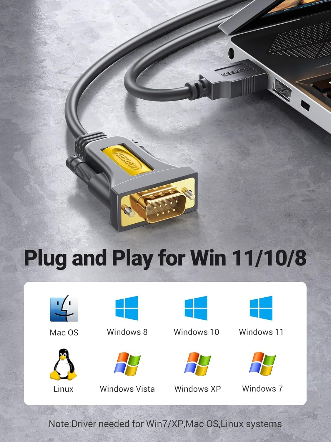 Detalle de UGREEN USB to RS232 DB9 Cable 3m