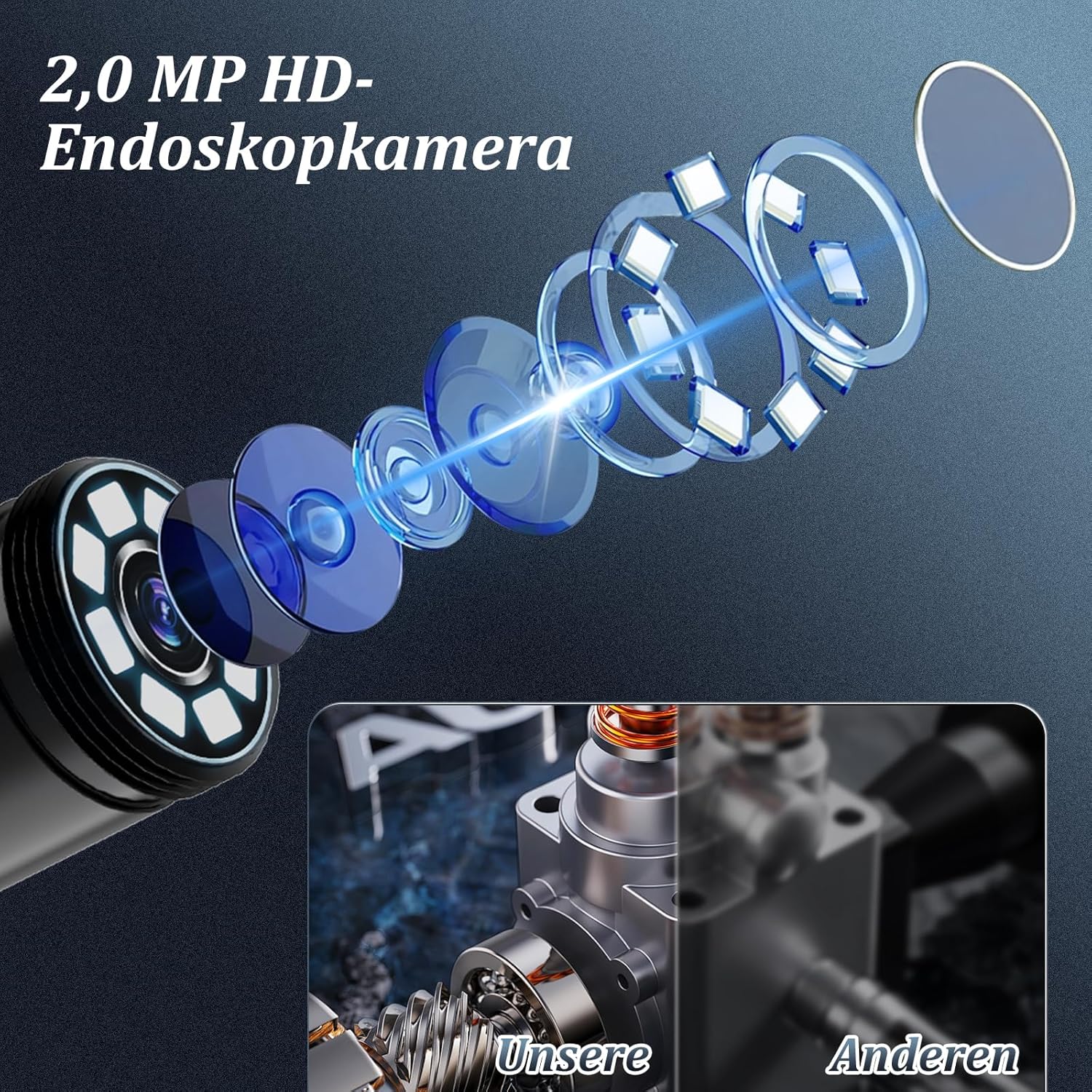 Detalle 2 de Endoskopkamera mit Licht 1920P HD-Rohrkamera 10m Kabel