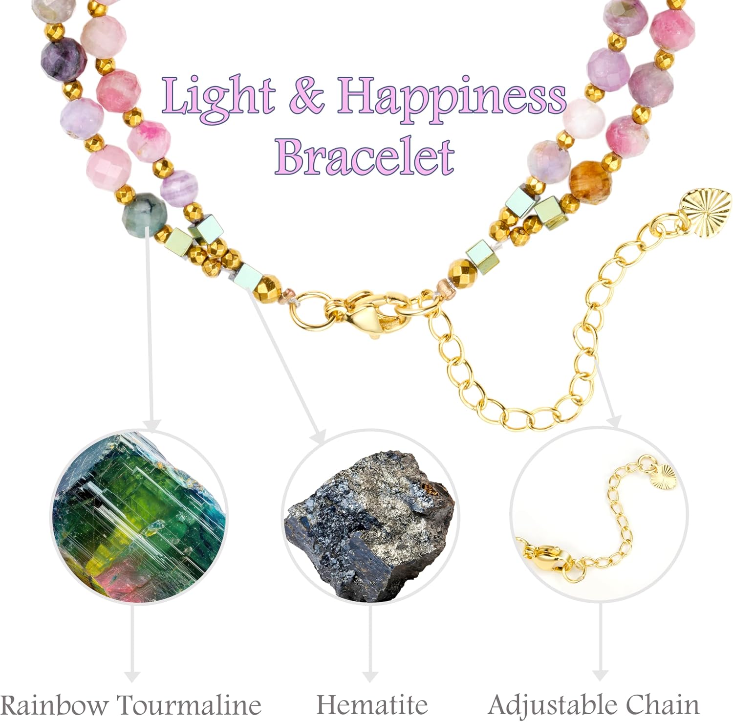 Detalle de Farfume Edelstein Perlen Armband für Frauen – Regenbogen-Turmalin 4 mm, Silber 925, elastisch