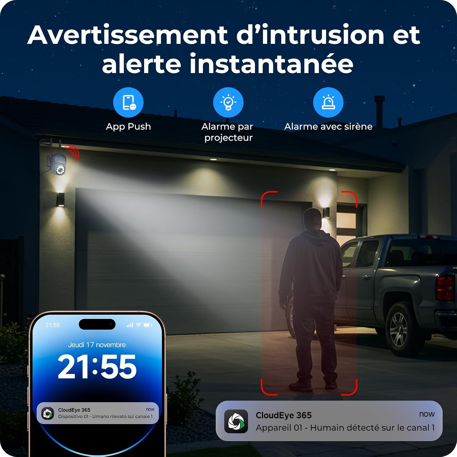Thumbnail 6 de Kit CAMCAMP 8x caméra de surveillance extérieure sans fil – Panoramique 360° et NVR 16CH 500Go avec vision nocturne intelligente