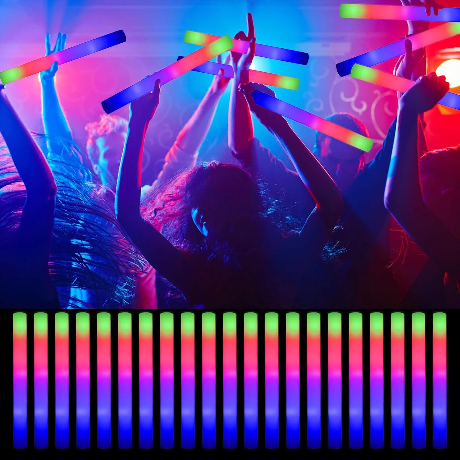 Detalle de DkevEu 69Pcs LED Foam Glow Sticks Bulk — Long-Lasting Neon Lights for Parties