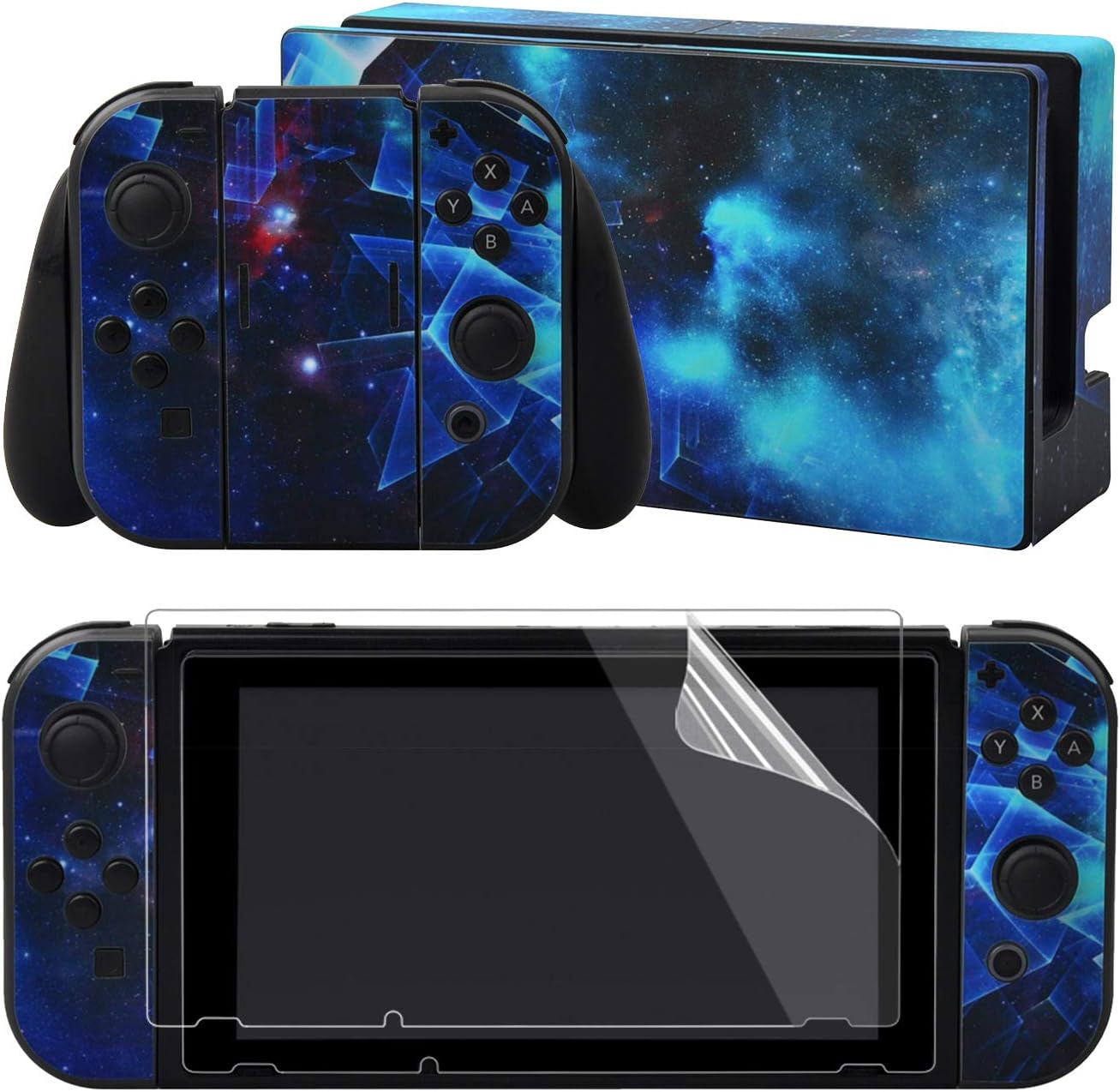 Detalle de eXtremeRate Multidimensional Galaxy Print Decals for Nintendo Switch – Full Skin Set with Screen Protectors and Dock Coverage