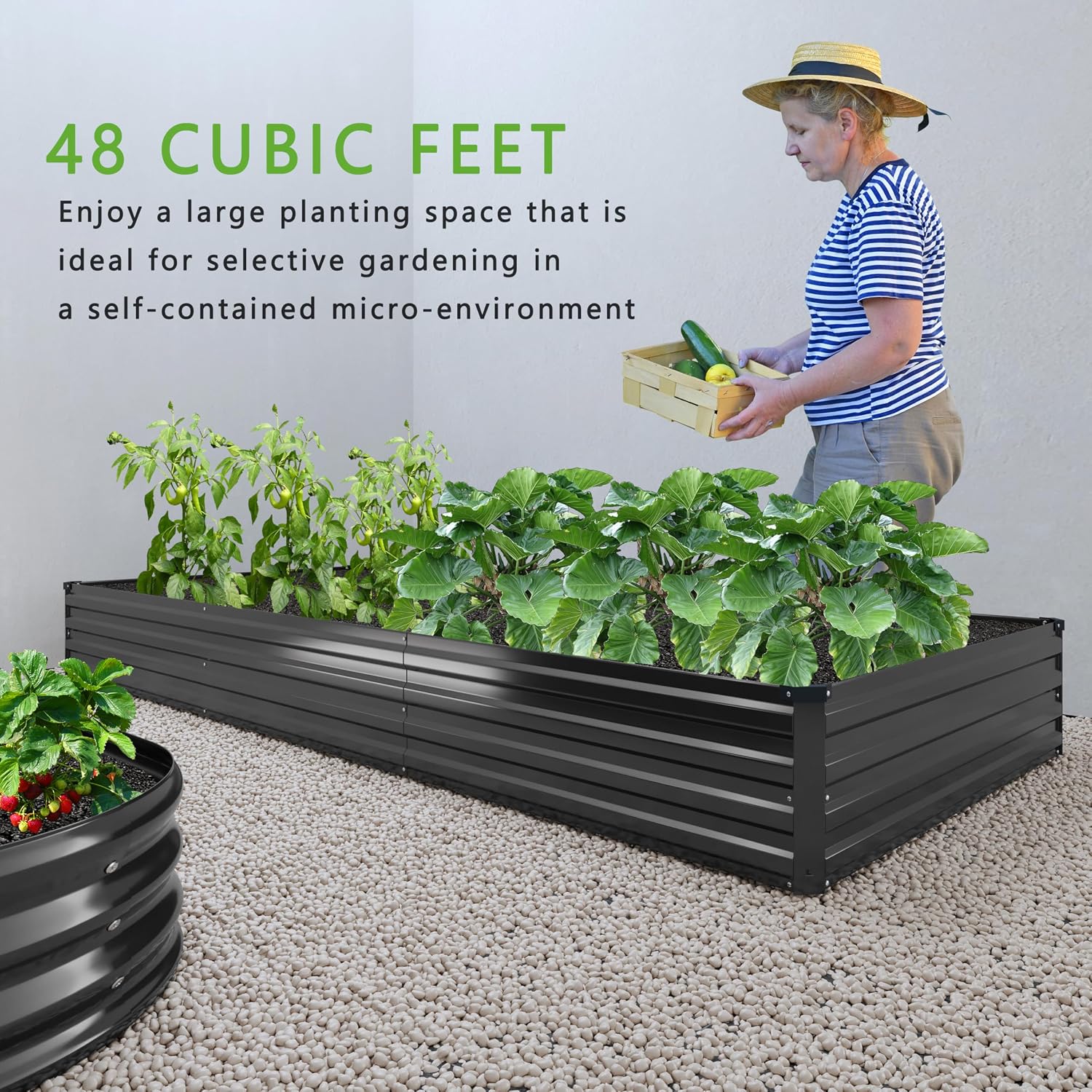 Detalle de DIIYIV 12 x 4 x 1 ft Galvanized Raised Garden Bed Kit, Black, 2-Piece