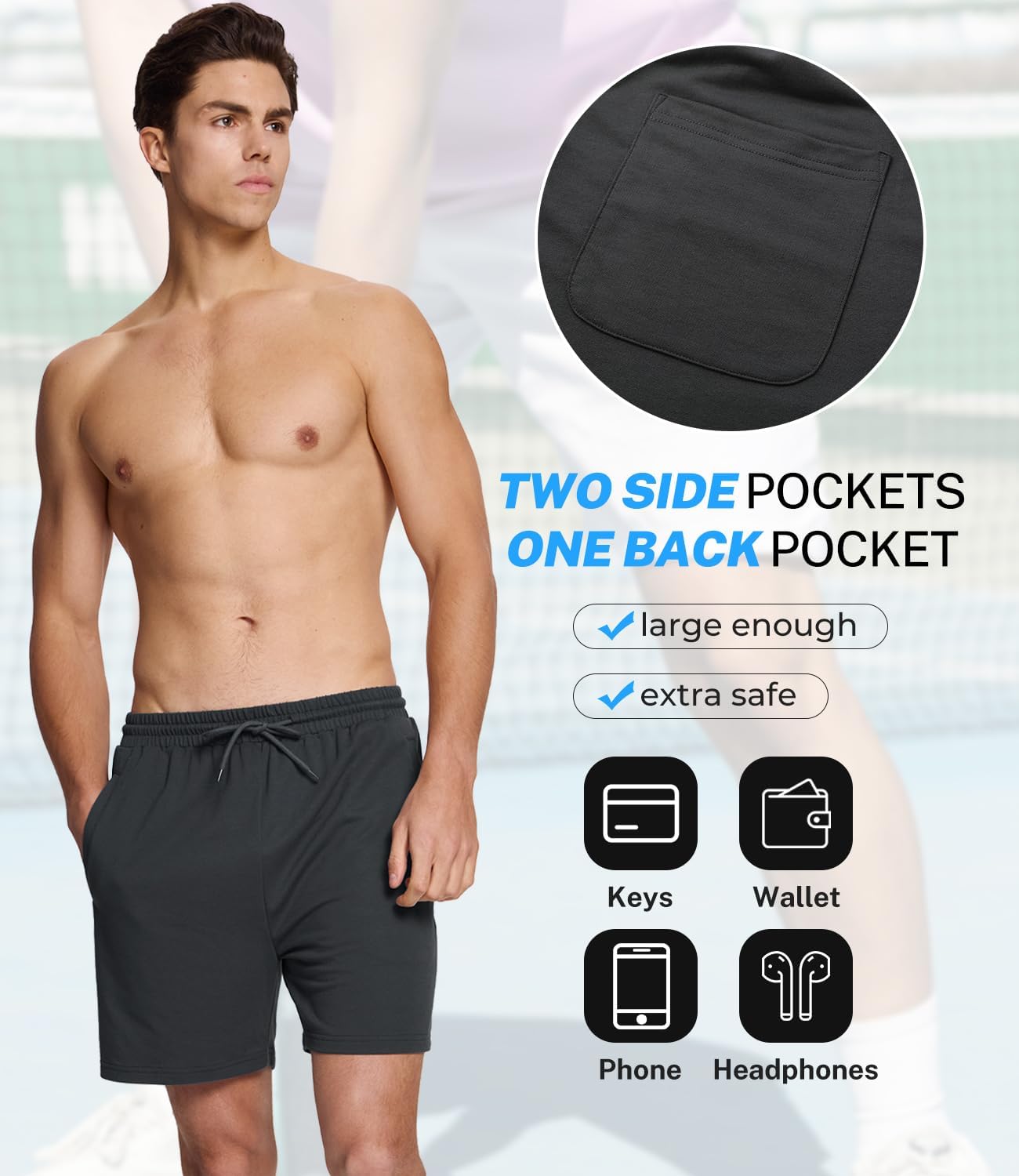 Detalle de BAMBOO COOL Men's Athletic Shorts French Terry