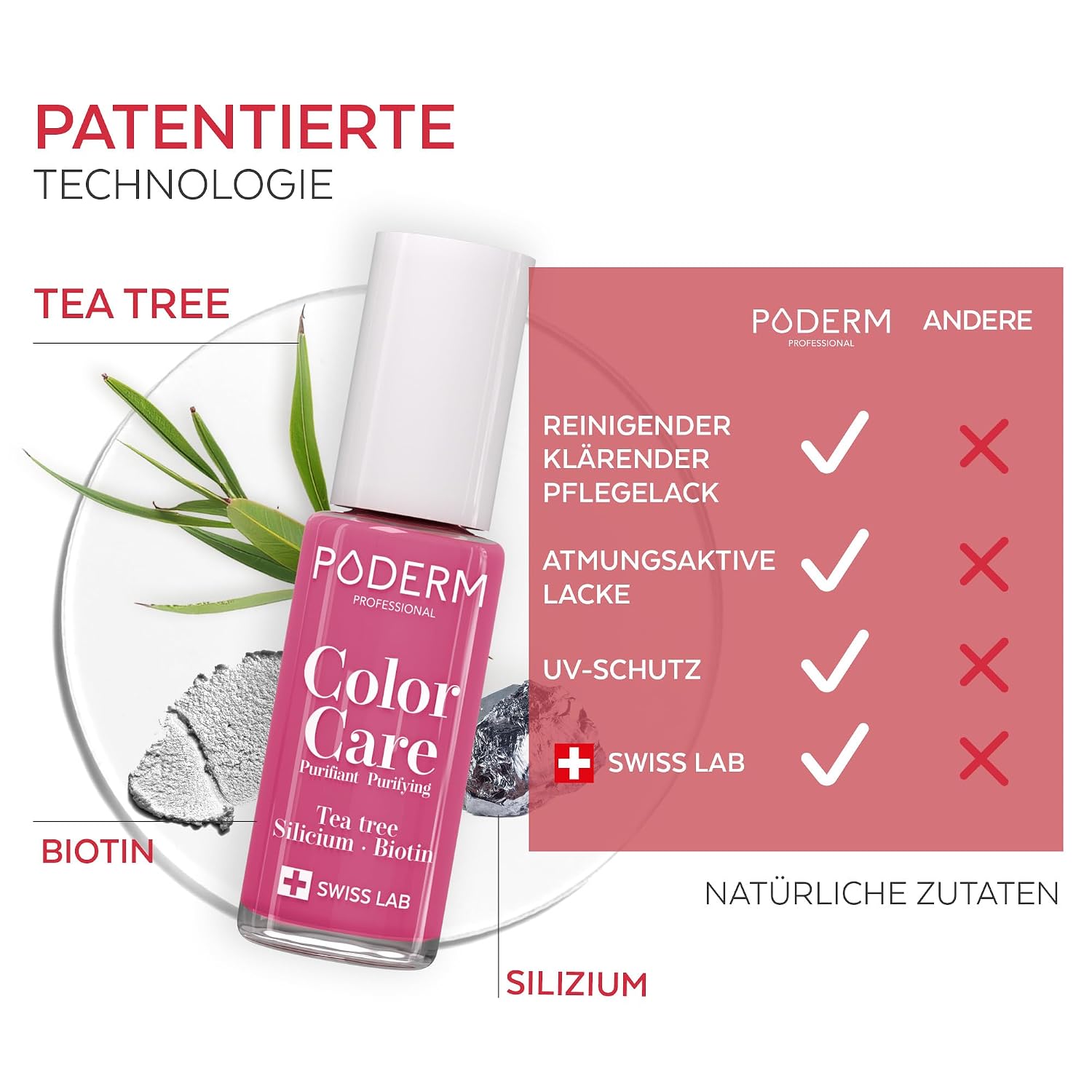 Detalle 2 de PODERM TEEBAUM-Nagellack Color Care Himbeere