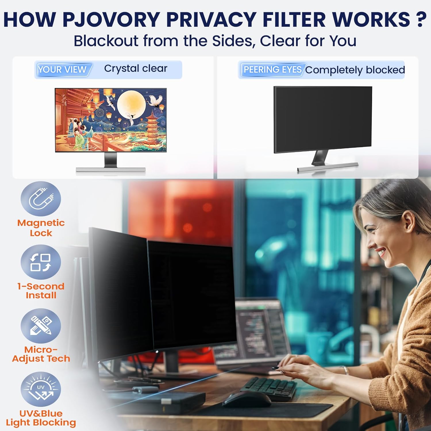Detalle 2 de Magnetic Privacy Screen 27in 16:9 Blue Light Filter