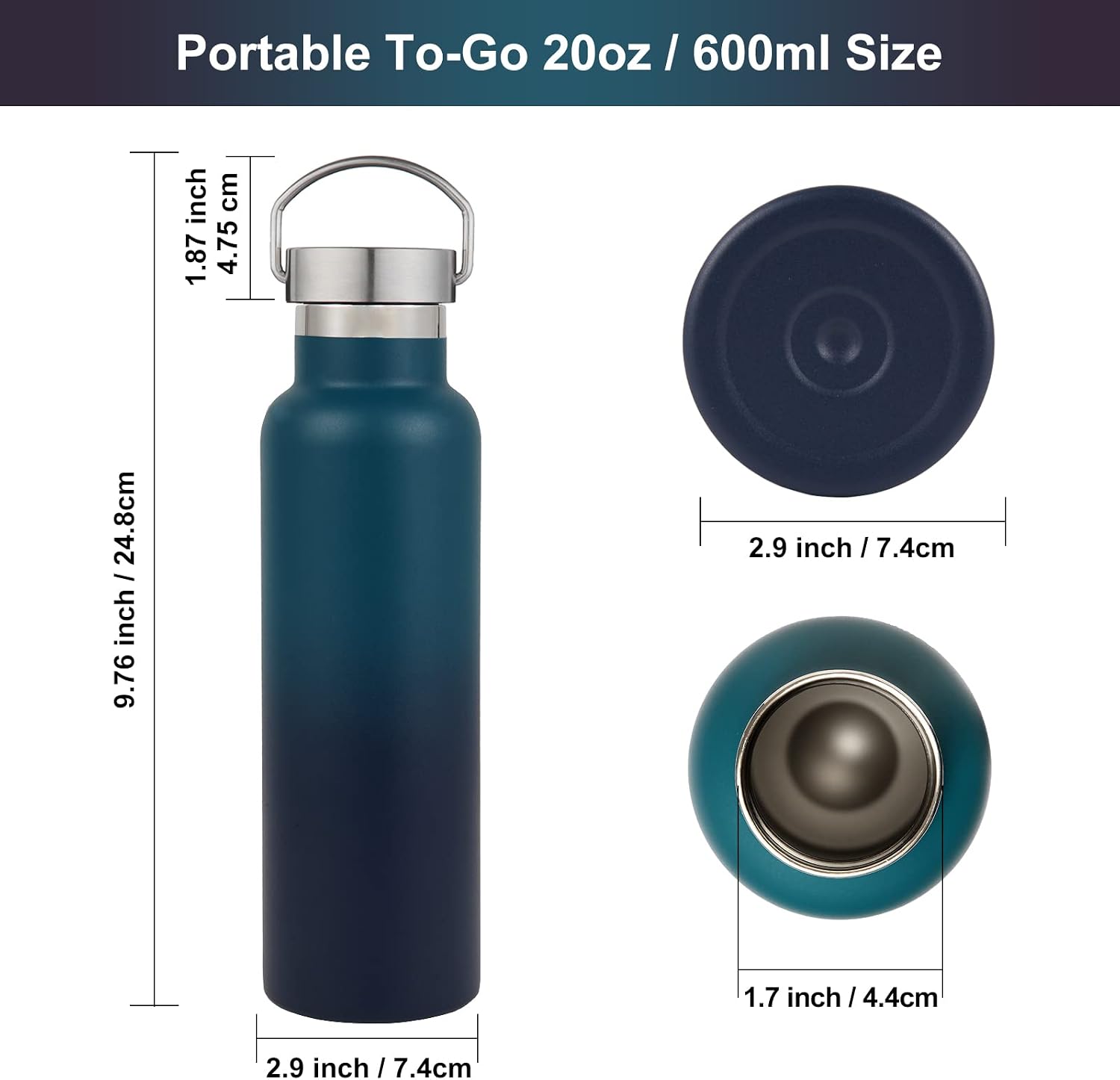 Detalle 2 de Volhoply 600 ml isolerade vattenflaskor, 2-pack i rostfritt stål