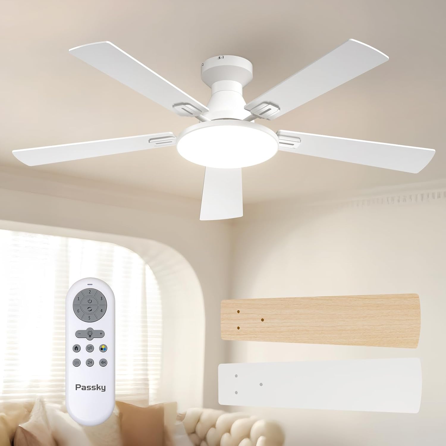 Detalle de Passky ceiling fan with light, 52-inch