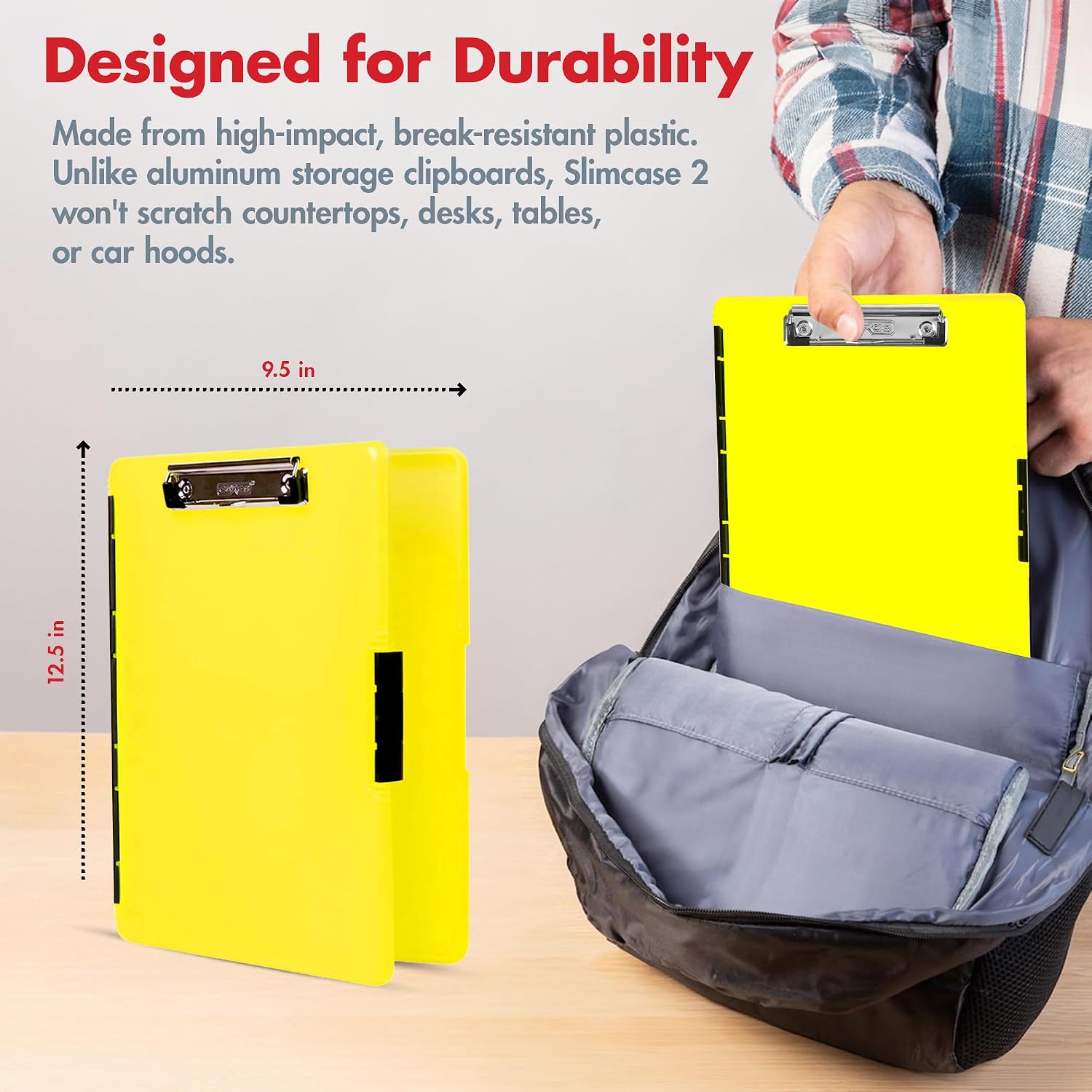 Detalle de Dexas Slimcase 2 収納付きクリップボード A4対応・サイドオープン・ネオンイエロー