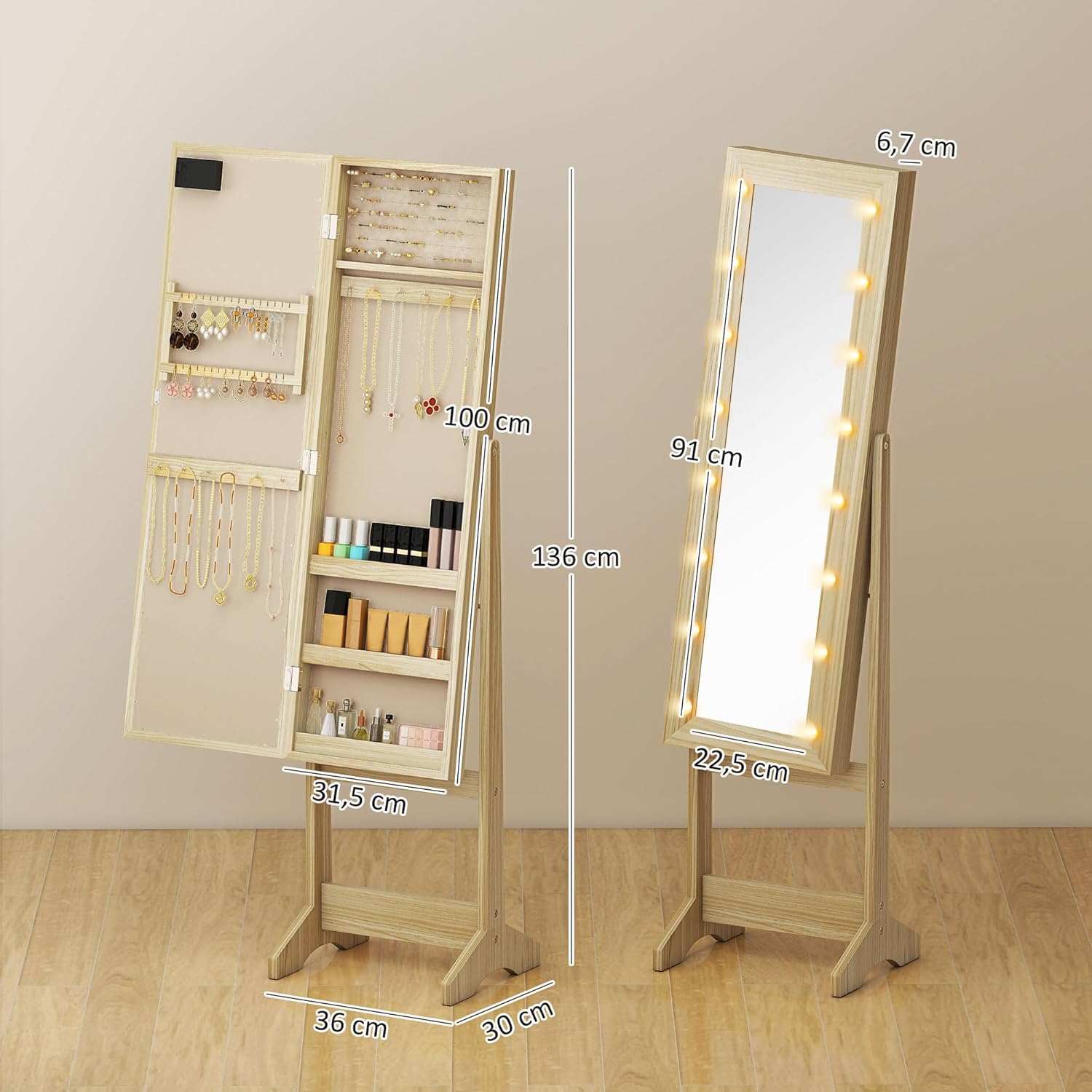 Thumbnail 6 de HOMCOM Espejo Joyero con Luces LED 136 cm