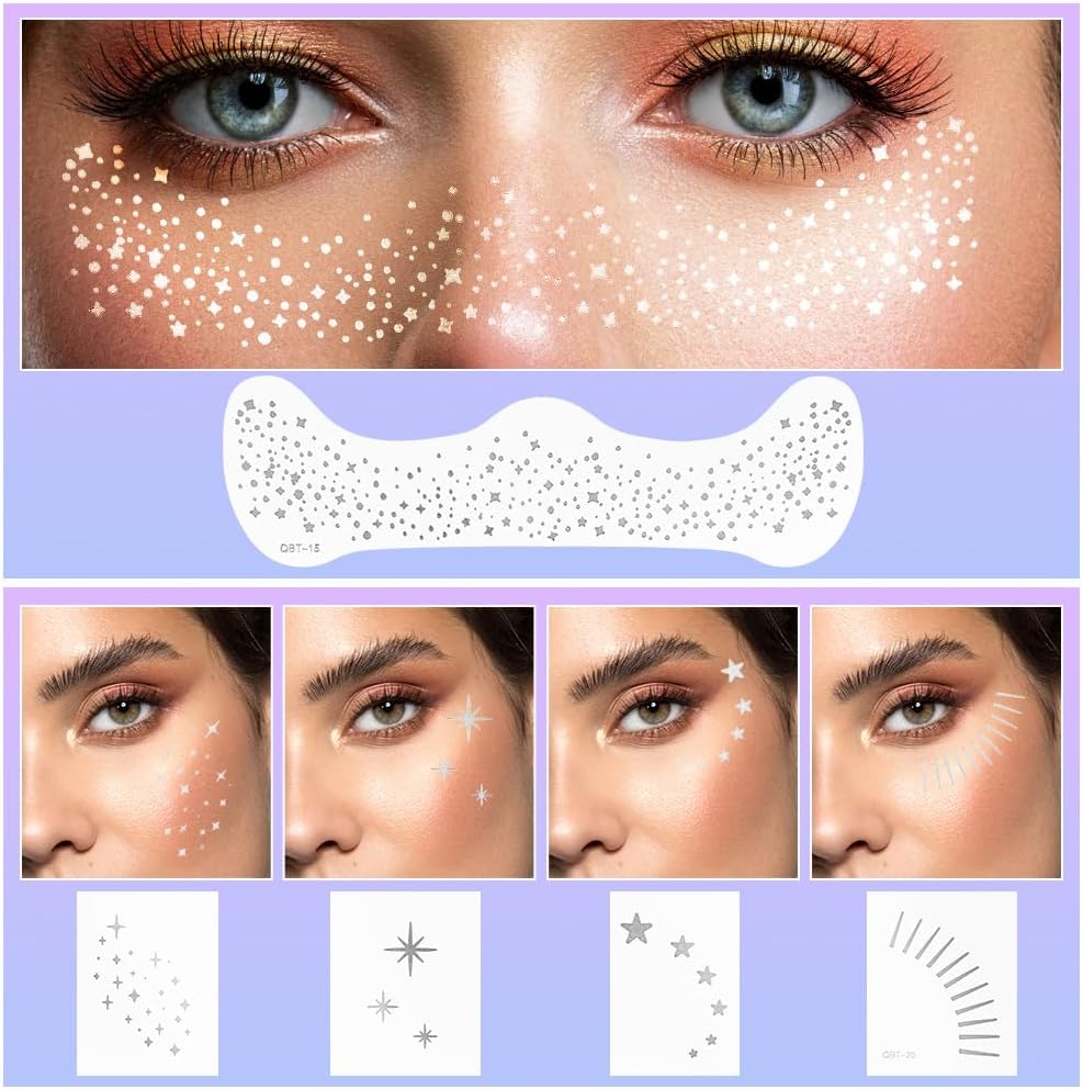 Detalle 1 de AOOWU 20 Sheets Glitter Freckles Face Tattoo
