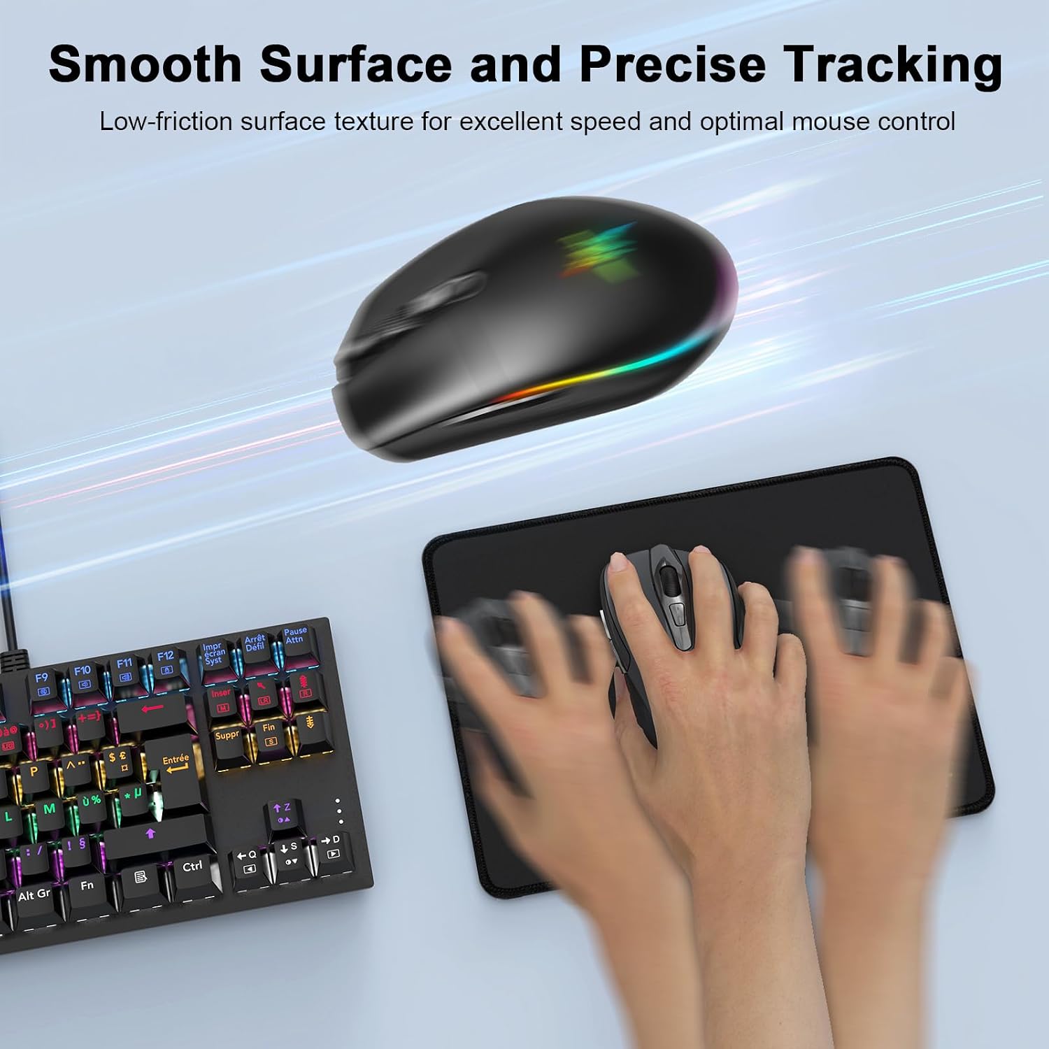 Detalle 2 de TECKNET 4-Pack Black Mouse Pads with Waterproof Surface and Stitched Edges