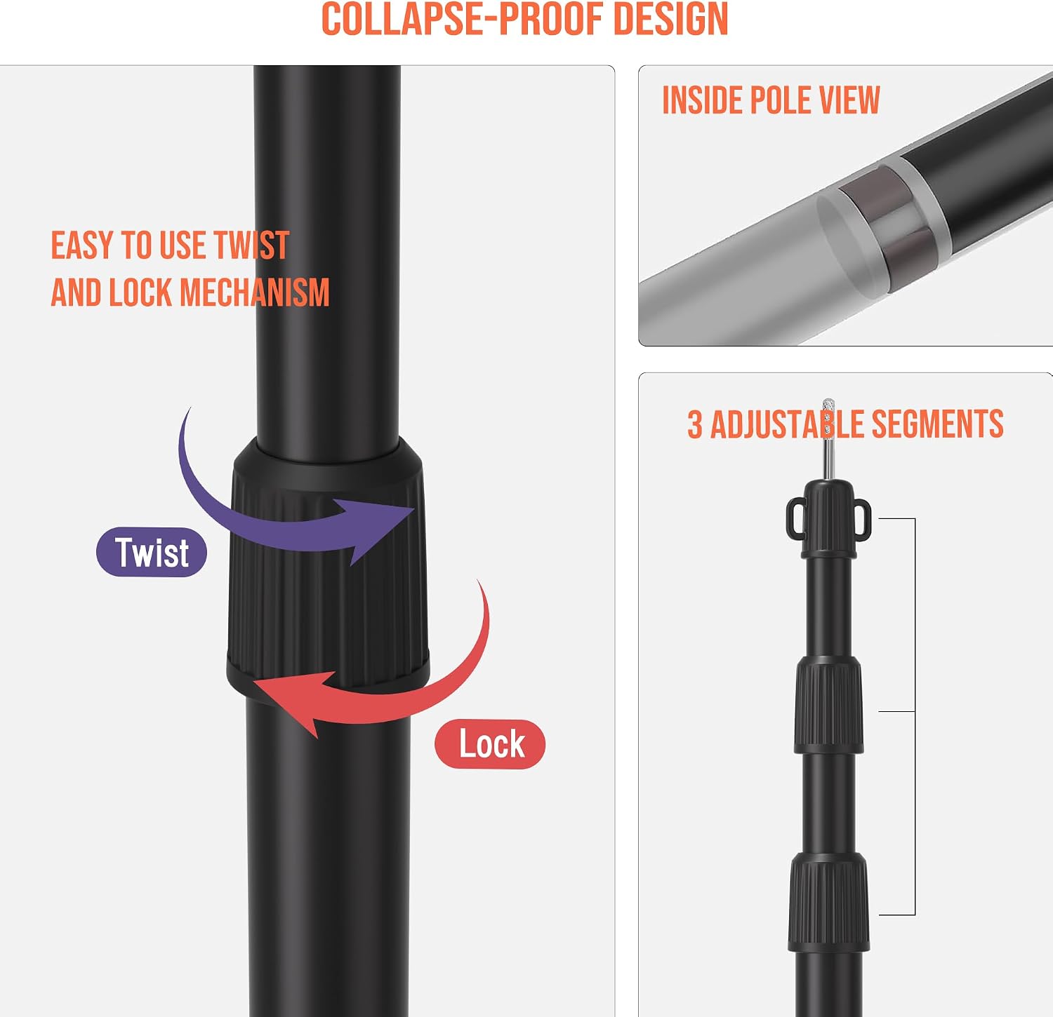 Detalle de KEVEBUB Adjustable Tarp Poles: Ultra-Light Yet Heavy-Duty 6063 Aluminium Telescopic Poles (90–230cm) – Set of 4