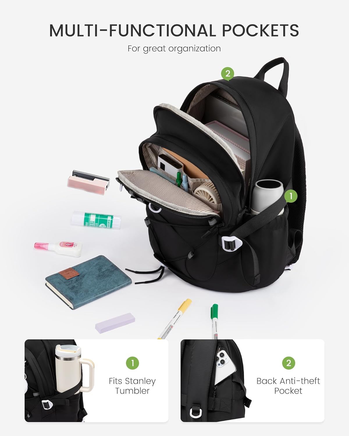 Detalle de LOVEVOOK Schulrucksack Teenager Mädchen Damen 17,3 Zoll – wasserabweisender Laptop-Rucksack mit Brustgurt und Anti-Diebstahl-Fach
