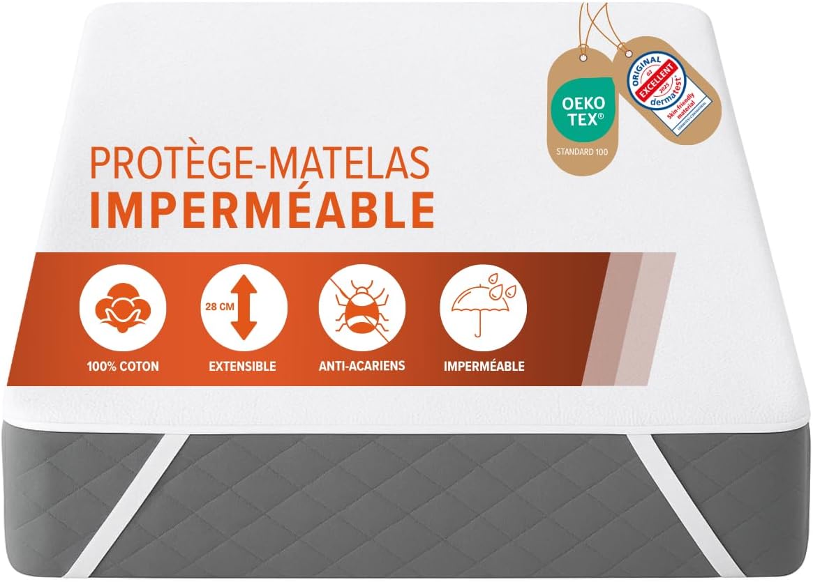 Detalle de Dreamway Protege Matelas 80x200 cm – Imperméable, Respirant et Silencieux (OEKO-TEX), avec coins élastiques