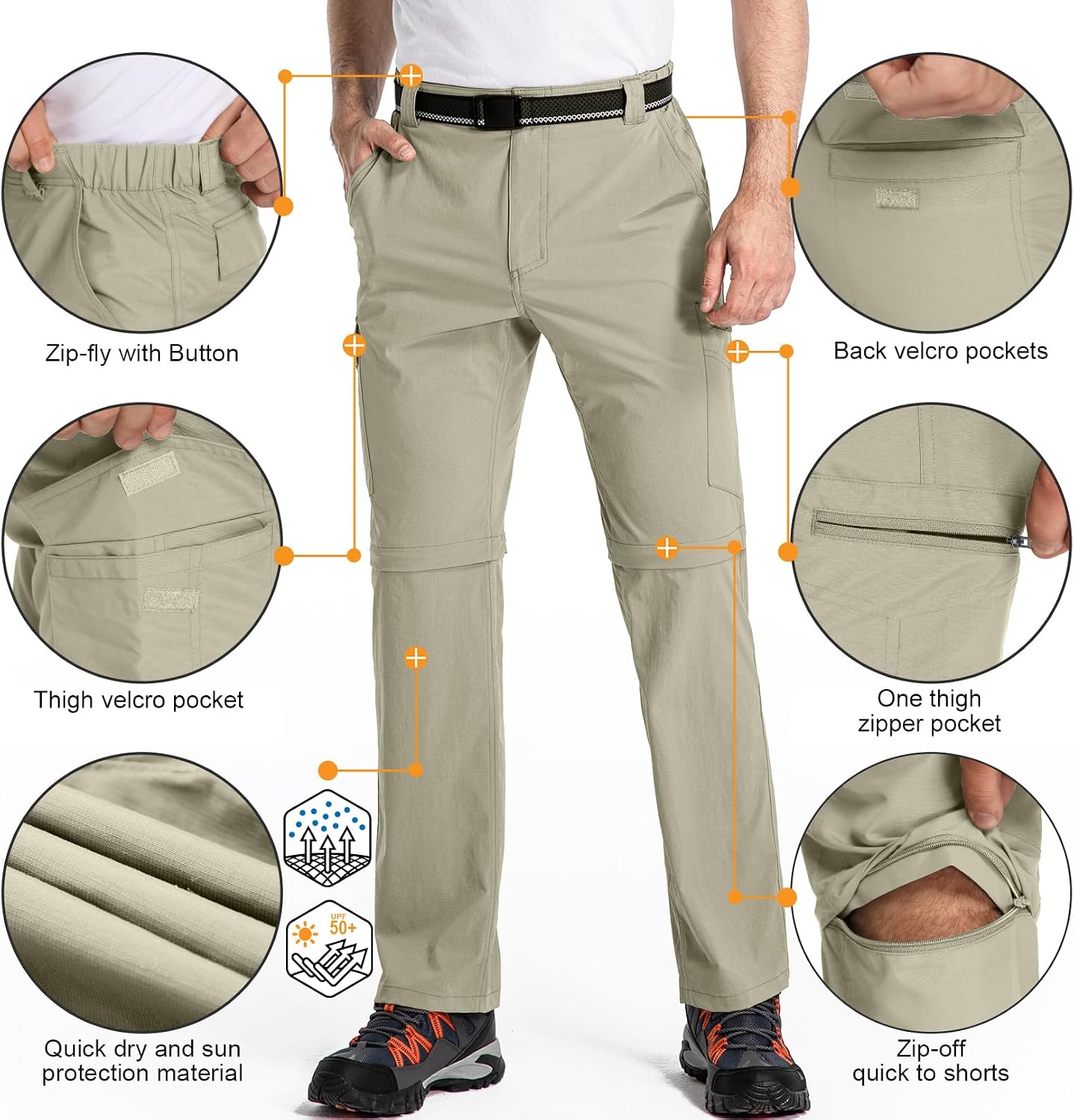 Detalle 2 de mosingle Men’s Walking Hiking Trousers (Safari Zip-Off Lightweight Quick Dry)