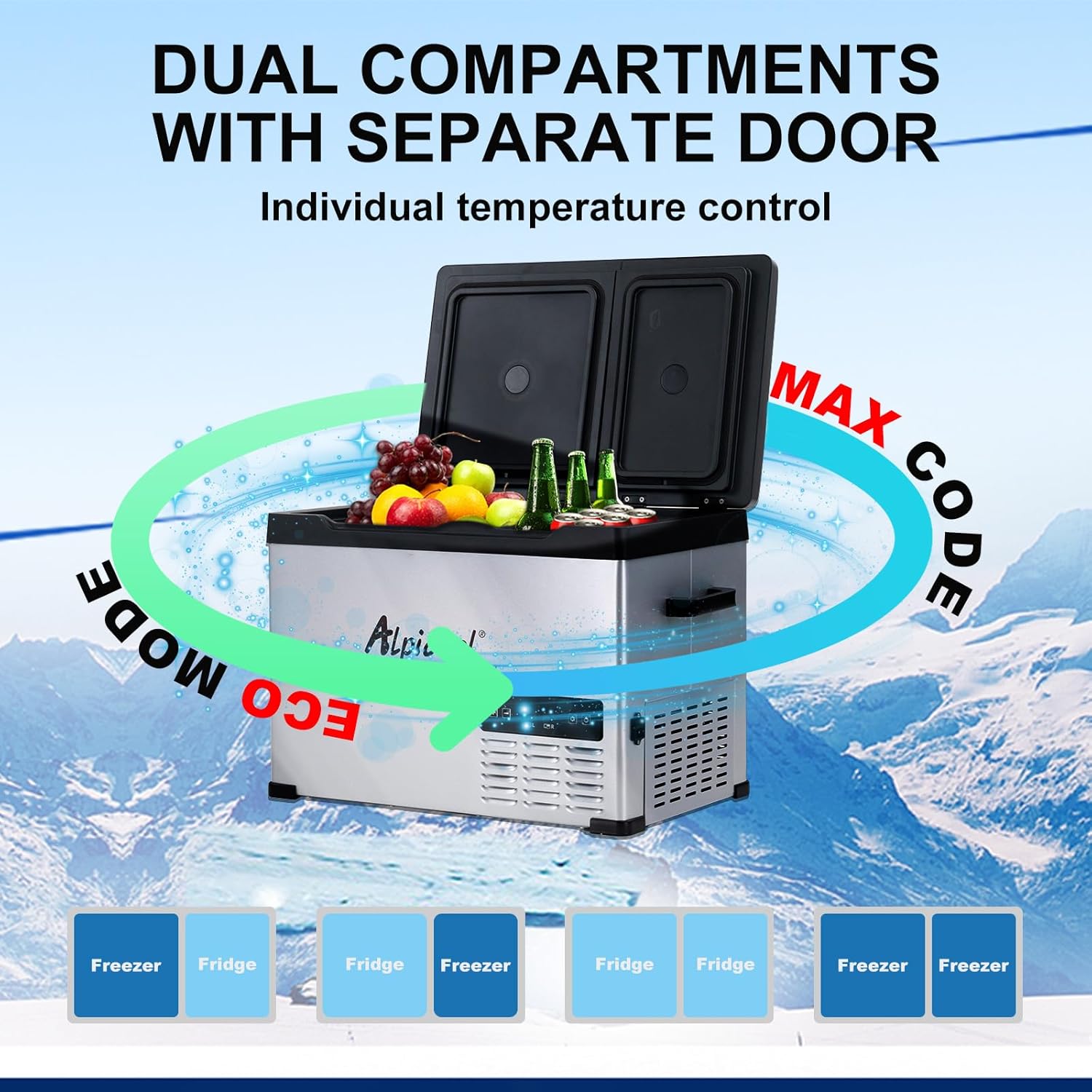 Detalle 2 de Alpicool CHS55 40L Car Fridge Freezer: Dual‑Zone Portable Cooler for Camping and Road Trips