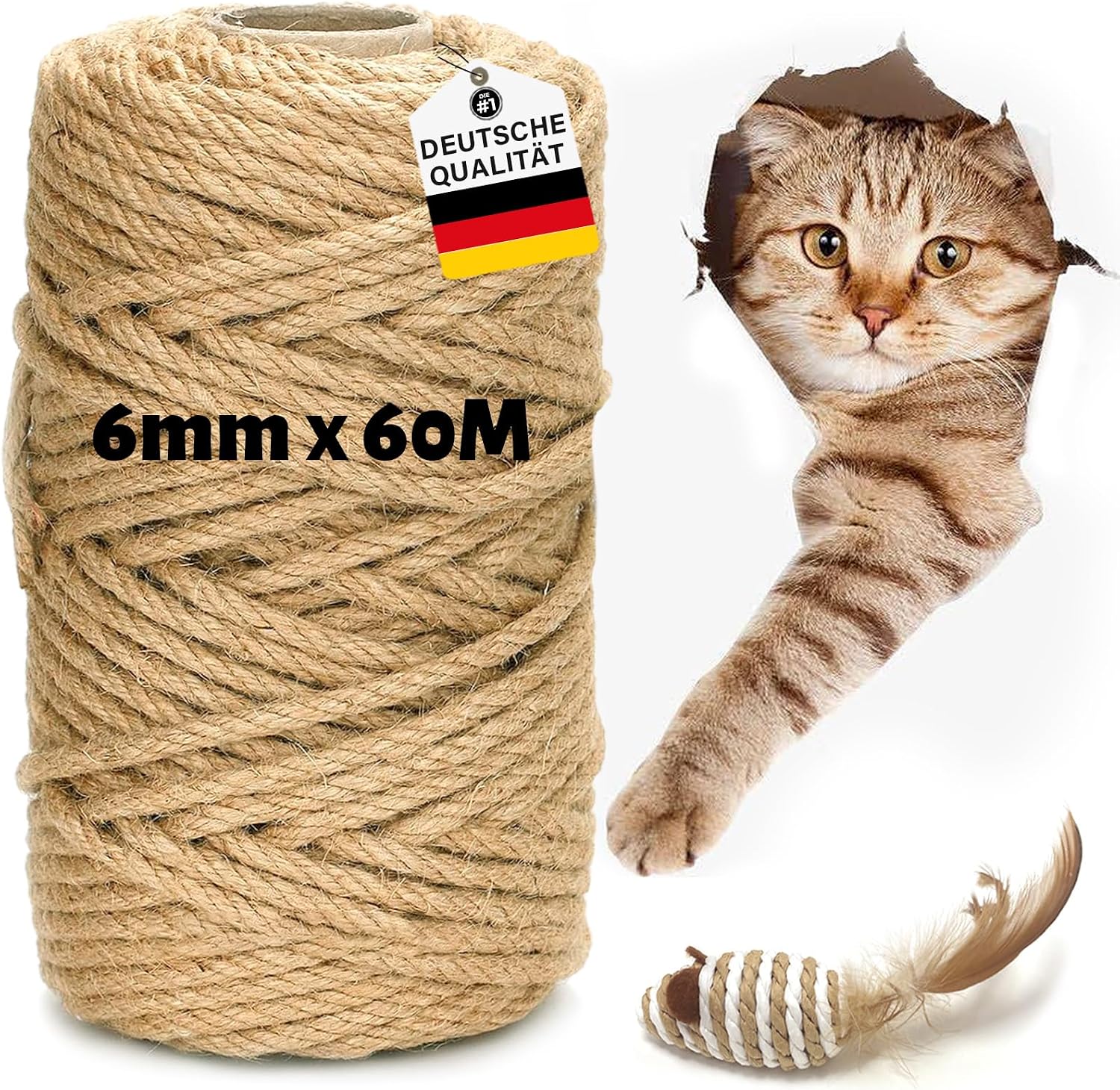 Detalle de Natur Sisalseil für Kratzbaum – 6 mm x 60 m Rolle für Ersatz, Basteln & Deko
