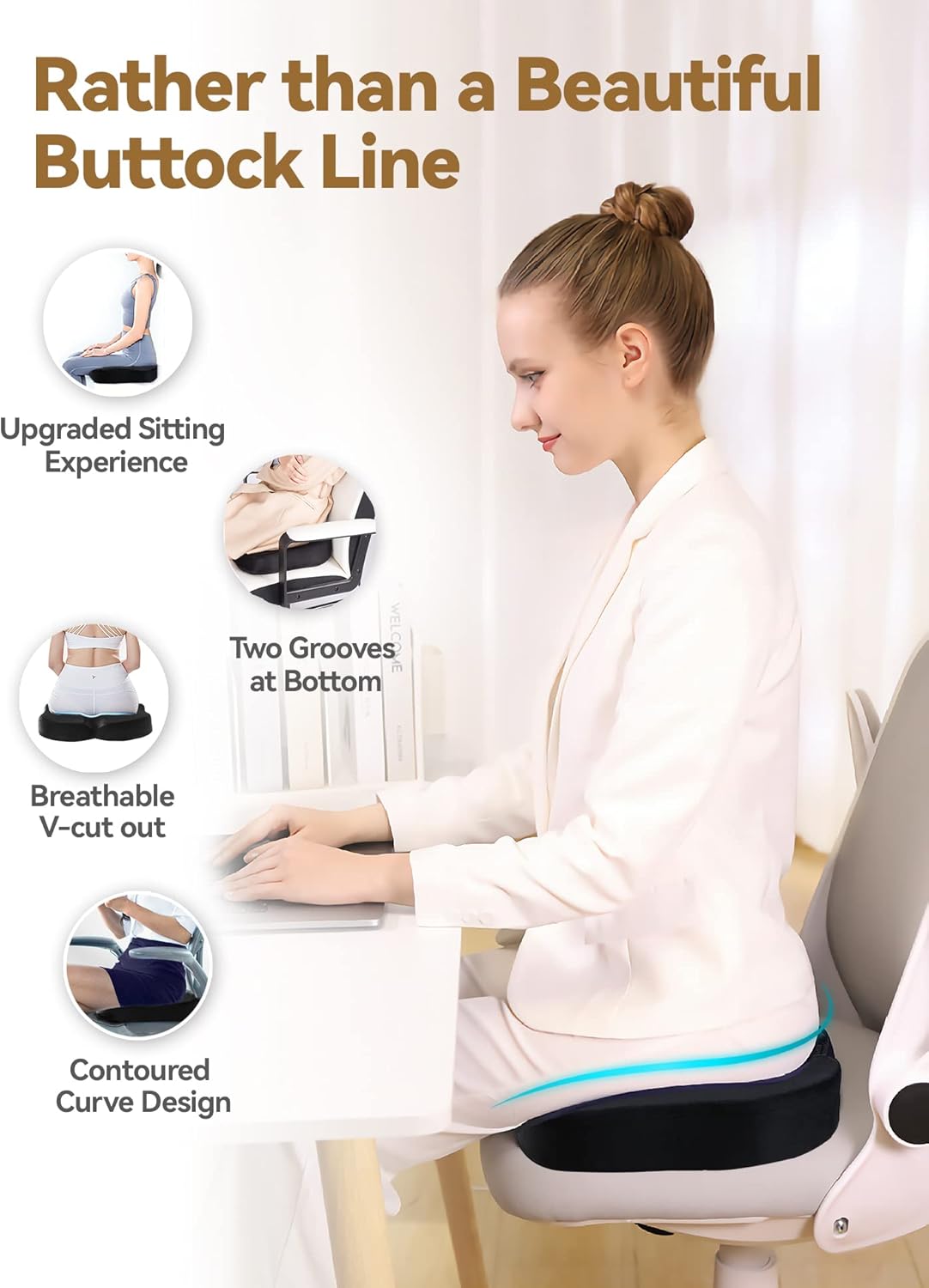 Thumbnail 1 de Travel Ease ergonomic seat cushion with memory foam and anti-slip base (black)