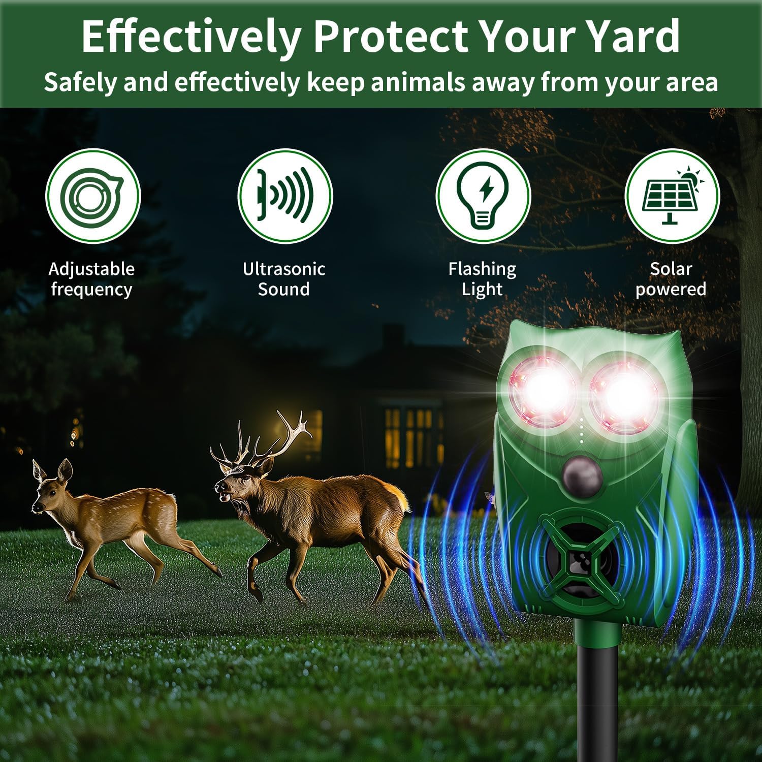 Thumbnail 5 de VxoDhuuo Cat Repellent Ultrasonic Solar/USB with Flame Flash Light, PIR Sensor & 5 Modes (IP65)