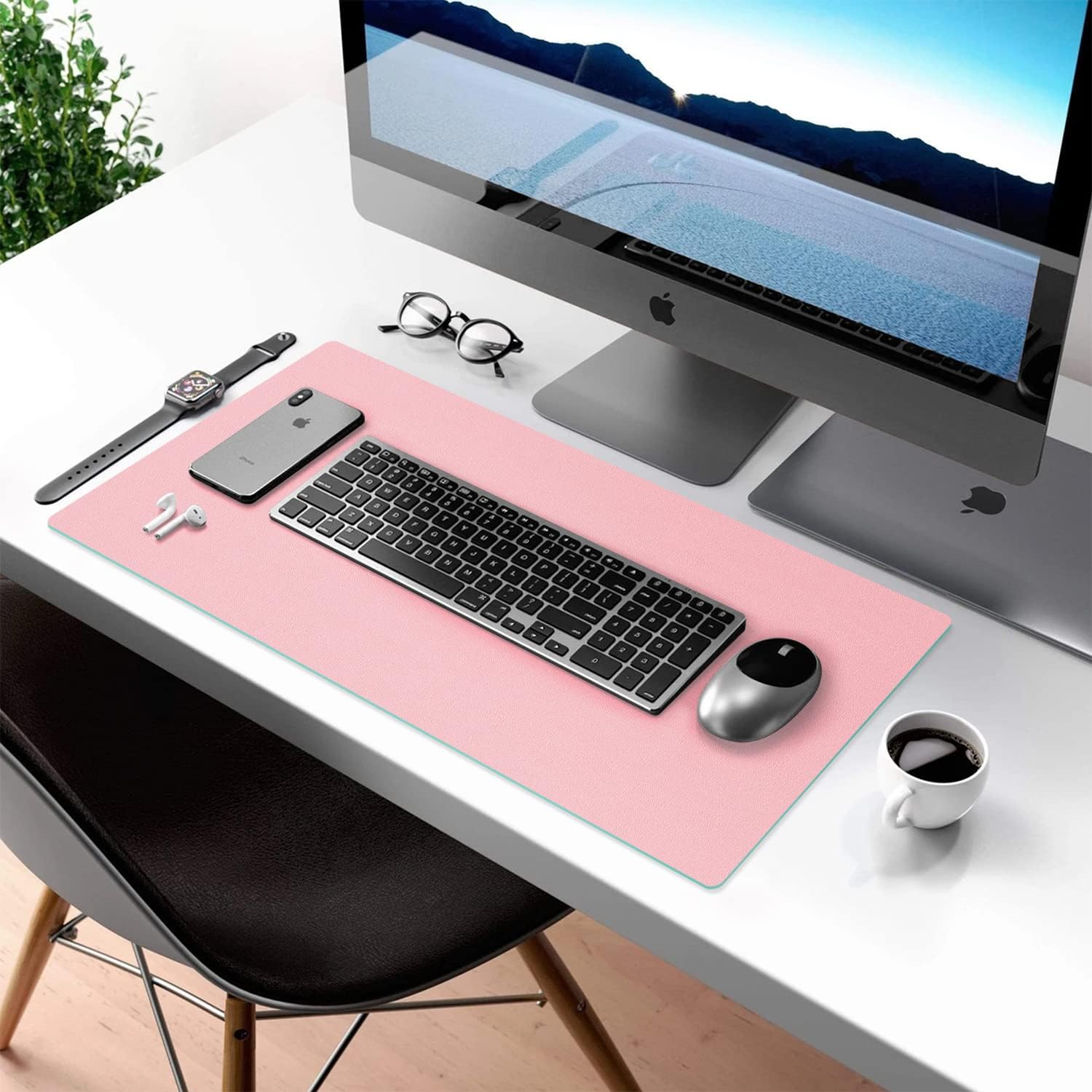 Thumbnail 3 de Aothia Double-Sided PU Leather Desk Mat, 23.6 x 13.7 Inches, Pink