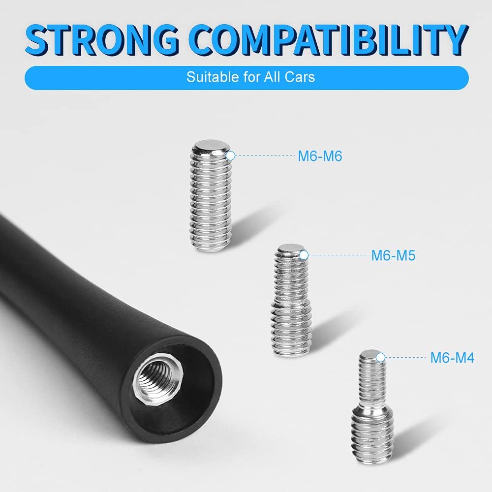 Detalle 2 de URAQT Antenne de Voiture FM – Ensemble 2 pièces 6,5 cm / 18,5 cm avec vis M4/M5/M6, universelle et efficace