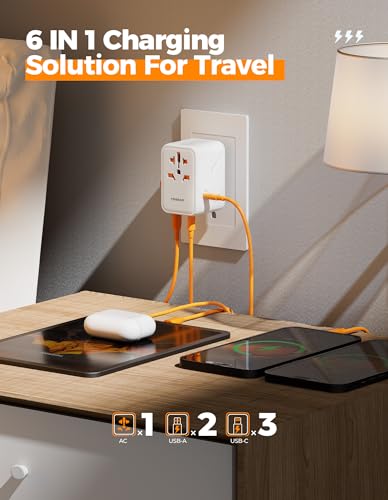 Detalle de TESSAN 100W Universal Travel Adapter with 5 USB Ports (3 USB-C) – Worldwide Plug