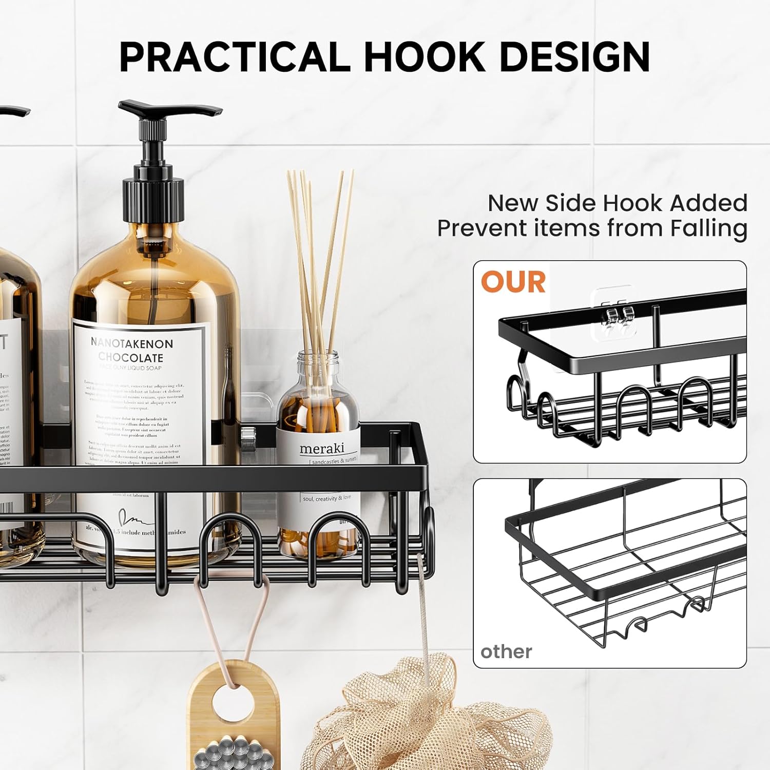 Thumbnail 5 de Deyhoc set da 3 mensole per doccia in acciaio inox antiruggine con adesivi, nero