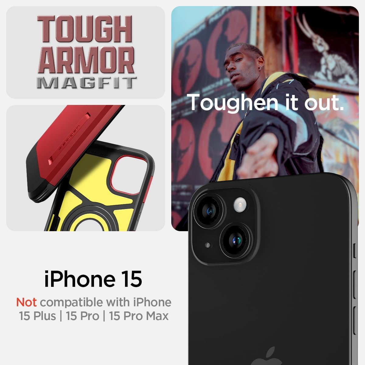 Thumbnail 1 de Spigen Tough Armor MagFit pour iPhone 15 : coque magnétique antichoc avec béquille