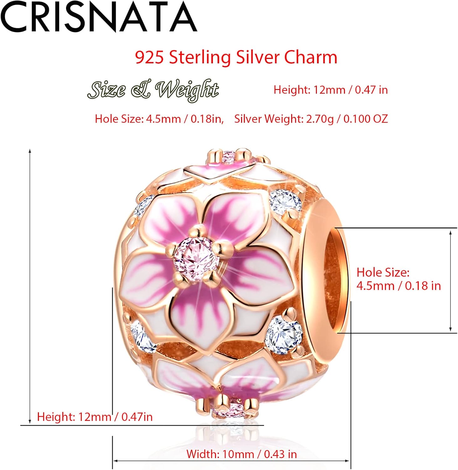 Thumbnail 1 de Magnolia blooming charm for European snake bracelet – 925 sterling silver with rose gold plating and cubic zirconia