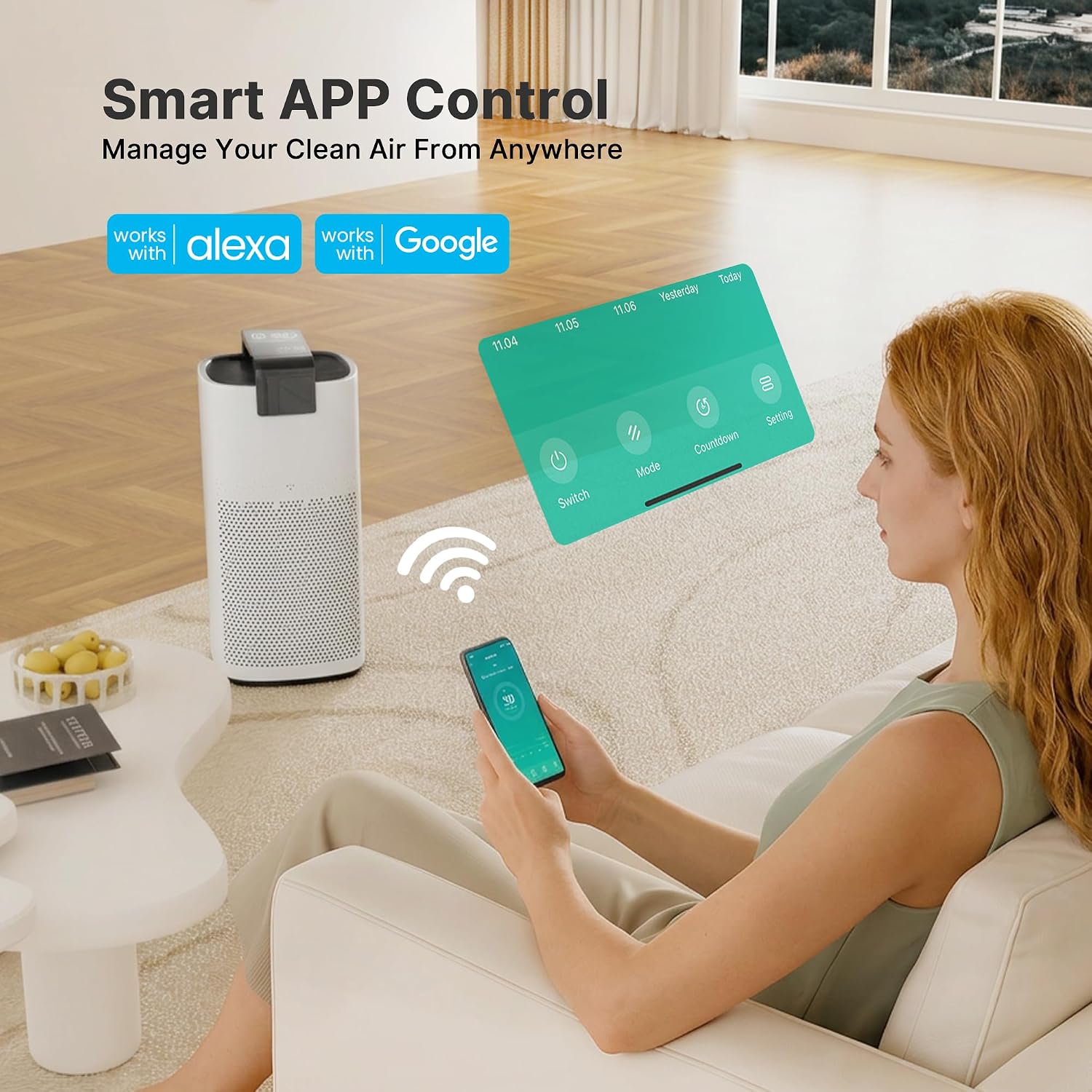 Thumbnail 6 de MERONTE Air Purifier for Large Rooms, 4-Layer HEPA, Wi-Fi & PM2.5 Monitor