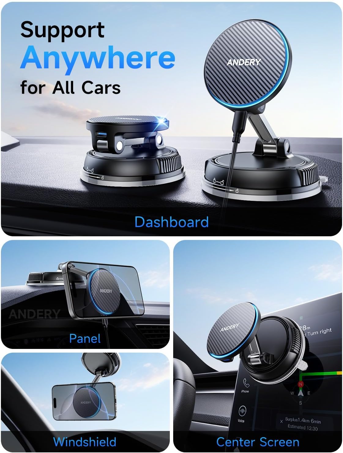Thumbnail 2 de ANDERY Magsafe Car Mount 15W Wireless Charger