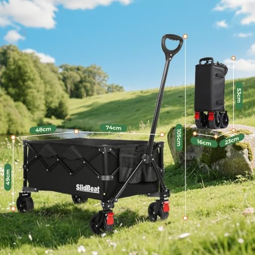 Detalle de SLIDBEAT Carro de Playa Plegable XL (150L): transporte ligero para camping, playa y jardín