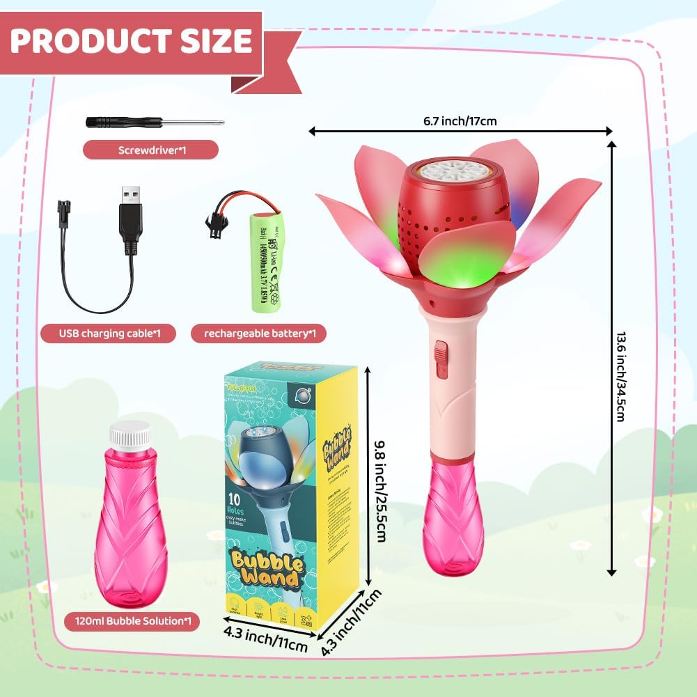 Detalle de AUAUY Lotus-bloem bellenblaasmachine met led, 10 openingen en 120 ml oplossing