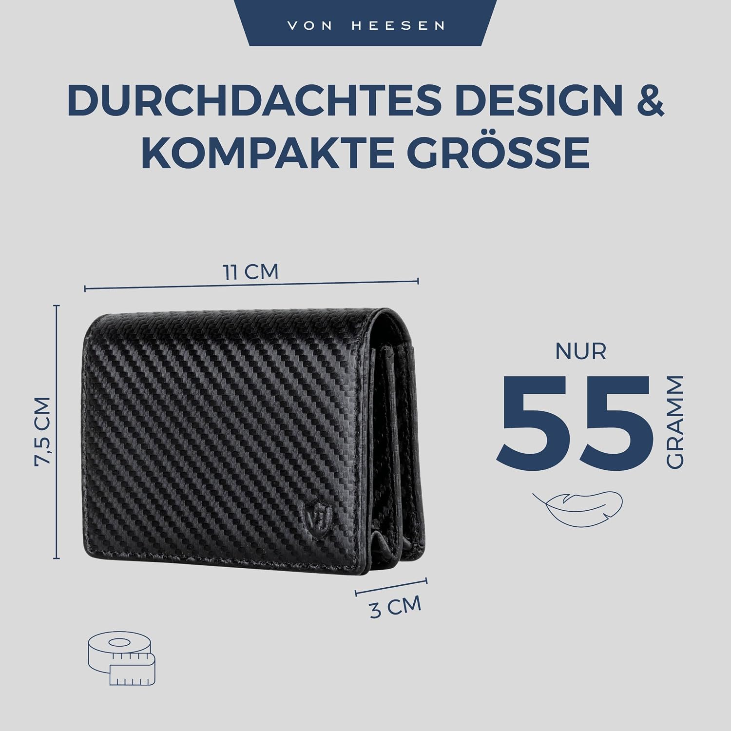 Detalle 2 de VON HEESEN Visitenkartenetui in Carbon-Optik mit RFID-Schutz – Platz für 50 Karten