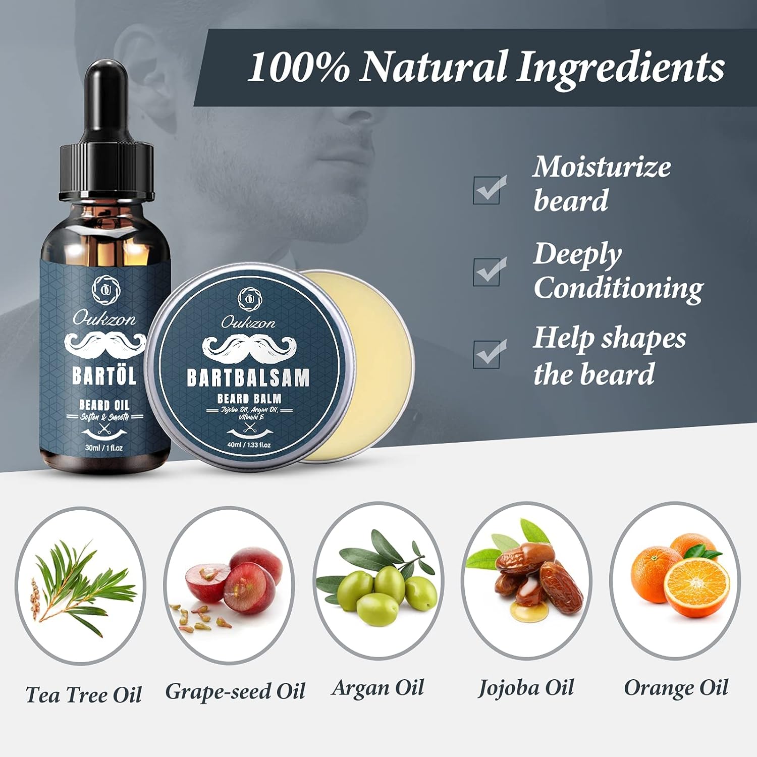 Thumbnail 2 de Kit Soin Barbe Homme Oukzon 10 en 1 : coffret complet pour l’entretien de la barbe