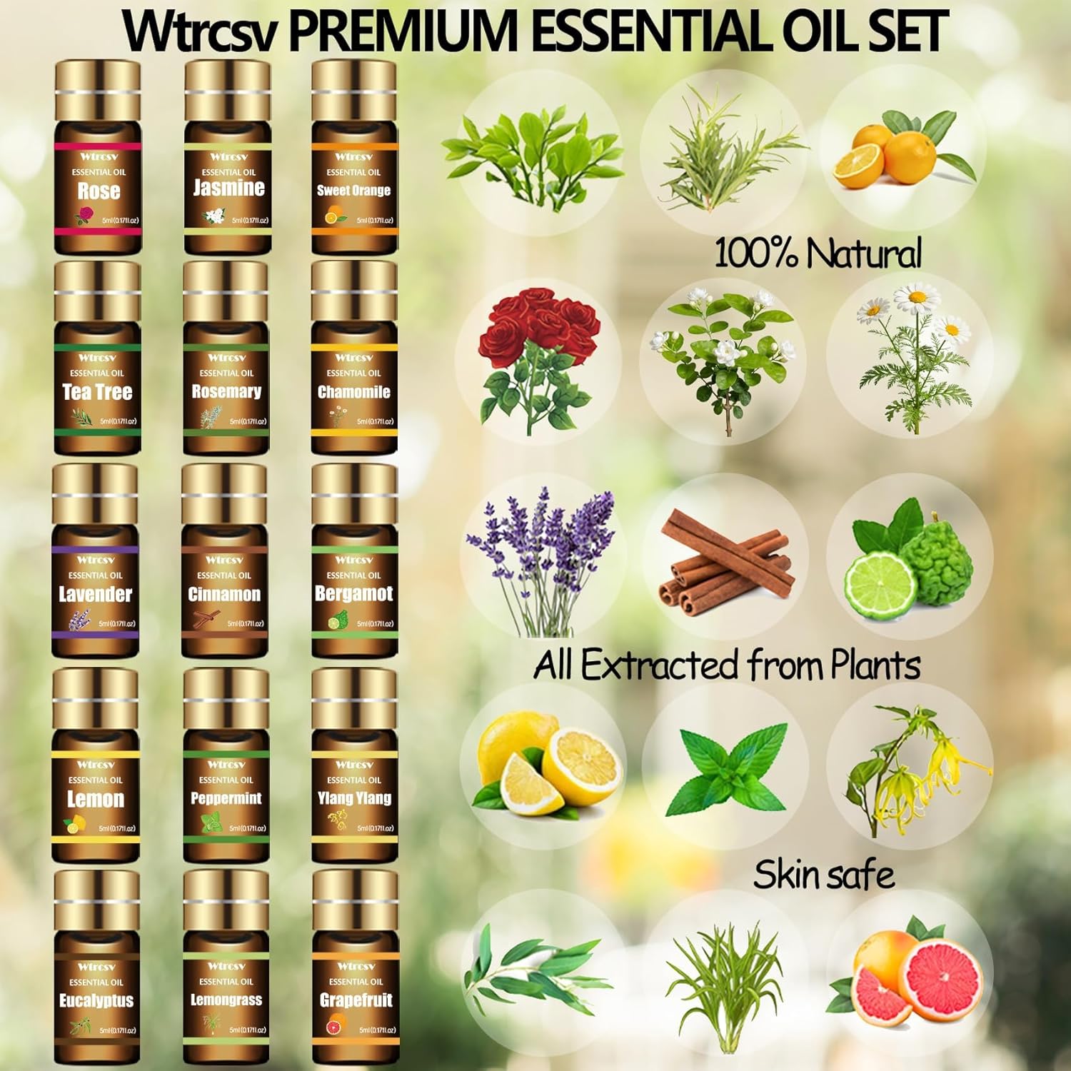 Thumbnail 1 de Wtrcsv Essential Oils Set – Top 15 Scents (5ml each) for Diffuser, Skincare, Aromatherapy, and DIY Projects