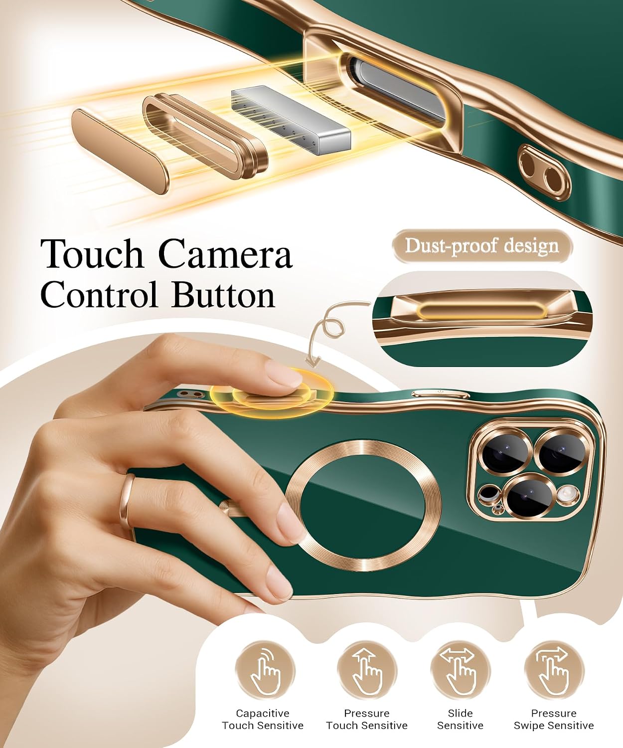 Thumbnail 2 de GVIEWIN iPhone 16 Pro Max Case with MagSafe, Full Camera Protection & Electroplated Wave Frame (Green)